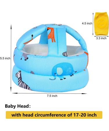 Umtiti Baby Safety Helmet with Knee Pads, Socks - Zoo Blue - Head Protector for Crawling and Learning to Walk - Buy Online on SooperMarket.com