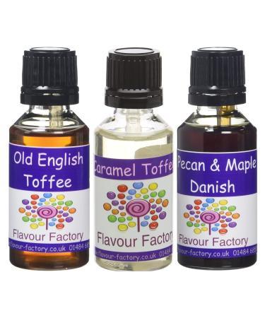 Flavour Factory DIY Flavour Concentrates for E-Liquids Old English Toffee Caramel Toffee Pecan Maple Danish (3 x 28.5ml)