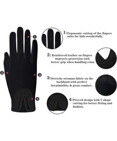 ChinFun Kid's Horse Riding Gloves Black L (Age 10-12) | Anti-Slip Equestrian Mittens for Boys & Girls | Ideal for Horseback Riding, Cycling, Running & Outdoor Activities - Buy Online on SooperMarket.com