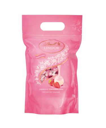 Lindt Lindor chocolate |1 kg bag resealable |approx. 80 balls white chocolate with strawberry cream |Large pack chocolate gift strawberry cream 1 kg