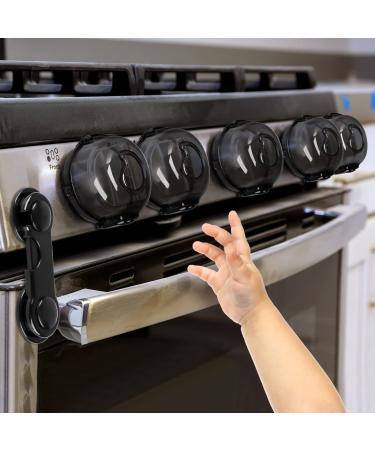 GRENFU Stove Knob Covers for Child Safety (5 + 1 Pack) Gas Stove Knob Covers with Strong Adhesive Double-Sided Tape Oven Knob Covers for Child Safety Prevent Kids & Pets from Turning on Stoves Black