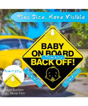 Bewudy 2 PCS Baby on Board Car Warning Sign with Suction Cups - Reusable Yellow Baby in Car Sticker (Back Off) - Eye-catching Safety Decal for Vehicles - Buy Online on SooperMarket.com