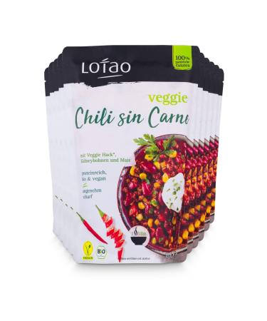 Lotao vegan chili sin carne 10x 320g package |Spicy vegan ready meal with veggie hack butcher replacement |Fast vegetarian and vegan ready -eaten + food without additives and soy chili sin carne 320 g (10 Pack)