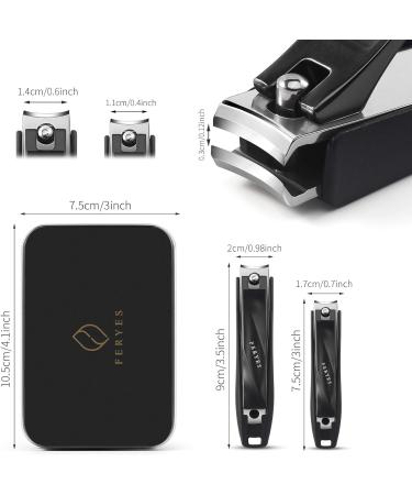FERYES Nail Clippers Set - Stainless Steel Clippers with Catcher, 2 PCS for Fingernails and Toenails - Includes Black Metal Case - Buy Online on SooperMarket.com