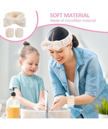 WLLHYF 3 Piece Spa Headband and Wristband Set for Women - White | Elastic Hair and Makeup Headbands to Prevent Spills - Buy Online on SooperMarket.com