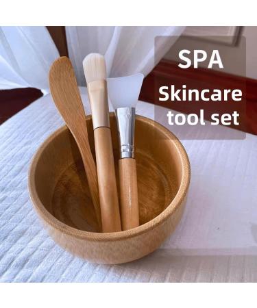 Face Mask Mixing Bowl Set - Bamboo DIY Facial Tools for Skin Care | Complete Mixing Tool Kit with Bowl Spatula Spoon & Brush Applicator - Buy Online on SooperMarket.com
