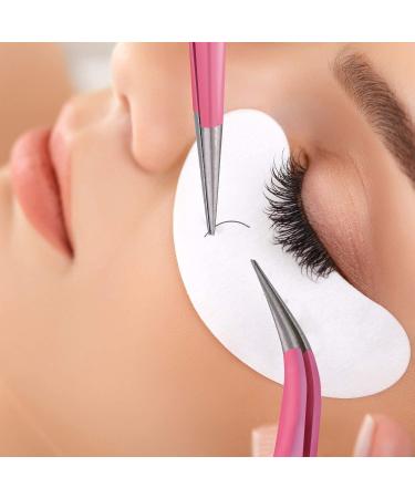 Quesuc 2 Pieces Straight and Curved Tip Tweezers Nipper for Eyelash Extensions Pink Stainless Steel False Lash Application Tools - Buy Online on SooperMarket.com