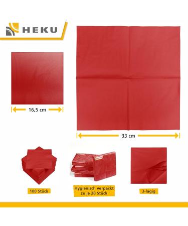 HEKU 100 Red 3-Layer Napkins | 33x33cm | Highly Absorbent & Stylish | Perfect for Events & Gastronomy | Practical 5-Pack - International Shipping Available - Buy Online on SooperMarket.com