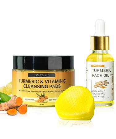 40 Pads Turmeric Cleansing Pads for Face and Turmeric Oil Turmeric Exfoliating Face Scrub Pads Turmeric Face Exfoliating Pads with Vitamin C Turmeric Face Scrub Pads Turmeric Face Serum 1 Fl. Oz