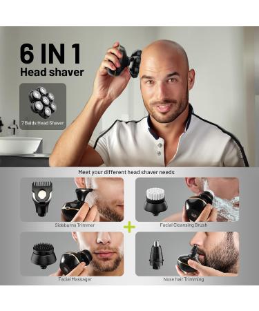 ROSSIFUR 6-in-1 Electric Head Shavers for Bald Men - Wet/Dry, LED Display, Rechargeable - Dark Black - Buy Online on SooperMarket.com
