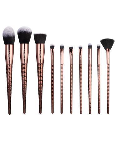 Make Up Brushes LaRoc 10pc - Professional Diamond Makeup Brush Set Complete Coverage Make Up Set - Concealer Powder Brush Eyeliner Eyeshadow Brushes & More - Deep Bronze