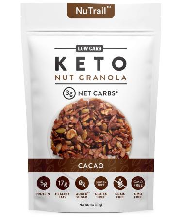 NuTrail - Keto Cacao Nut Granola Healthy Breakfast Cereal - Low Carb Snacks & Food - 3g Net Carbs - Almonds Pecans Coconut and more (11 oz) (1 Count)