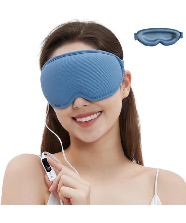 WellSync Heated Eye Mask for Dry Eyes - Warm Compress for Chalazion Blepharitis Stye w Smart Temperature & Timer Control - 3D Eye Mask for Sleeping Relief Eye Strain Migraine Puffy Light Blue
