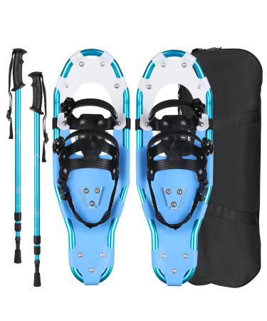 Snowshoes aluminum frame with 3 in 1 shoe size 38-45 to 90-110 kg adjustable hiking sticks mountain equipment hiking on snow slippery snowshoe set with a carrying bag for women and men 63 x 21cm blue