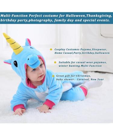 Doladola Baby Unicorn Romper | Flannel Animal Hooded Jumpsuit for Toddlers, Blue | Ages 2.5-3.5 Years - Buy Online on SooperMarket.com