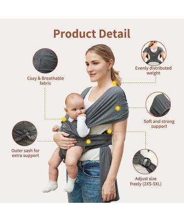 Baby Wraps Carrier | Breathable Hands-Free Sling for Newborn to Toddler | Adjustable Dark Grey Baby Carrier - Buy Online on SooperMarket.com