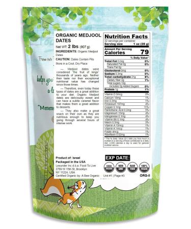 Organic Medjool Dates 2 Pounds | Non-GMO, Whole Dried Dates with Pits | Large Size, Unsweetened, Unsulphured | Vegan, Sirtfood, Bulk - Good Source of Potassium, Magnesium, and Fiber | 2 lb Pack - Buy Online on SooperMarket.com