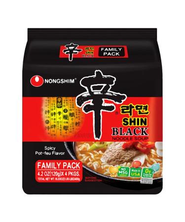 NongShim Shin Black Noodle Soup, Spicy, 4Pack (1Pack (4 Pack Each)) Spicy 4.2 Ounce (Pack of 4)