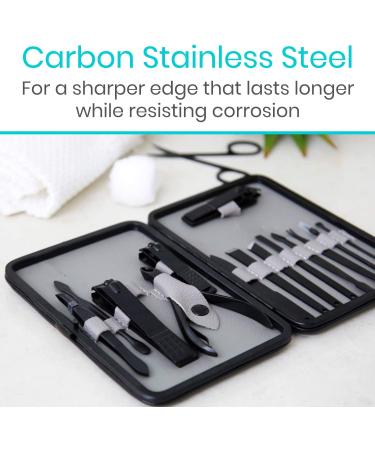 Vive Nail Clipper Set (15 Piece) - Manicure and Pedicure Tools for Men and Women - Includes File, Cuticle Trimmer, Tweezers, and Ear Pick - Black - Buy Online on SooperMarket.com