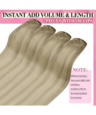 Youngsee Clip In Extensions - Real Hair Blond Ombre 30cm Dark Ash Blonde & Platinum Highlights - 80g Remy Hair - 7Pcs #18/60a/60 - Buy Online on SooperMarket.com