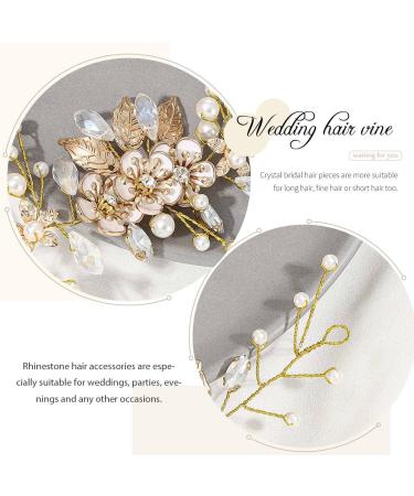 Bridal Flower Hair Vine Headpiece with Pearls - Gorais Bride Wedding Hair Accessories (B-Gold) - Buy Online on SooperMarket.com