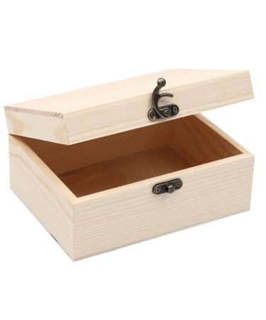 VIKOS Products (1-Pack Unfinished Unpainted Wooden Box with Hinged Lid for Crafts DIY Storage Jewelry Plain Pine Box - Small 6.7x5.1x3.1