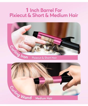Dual Voltage Travel Ceramic Curling Iron - 1 Inch Mini Size Adjustable Temperature Keratin & Argan Oil - Perfect for Short Hair Includes Storage Bag Hot Pink - Buy Online on SooperMarket.com