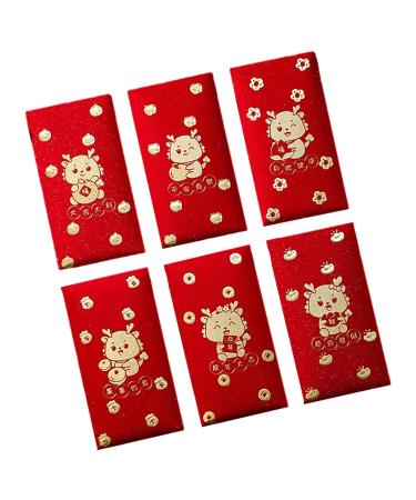 AWHAO 6 Pieces Chinese New Year Red Envelopes 2024 Dragon Year Red Packet Hong Bao for Birthday Style C