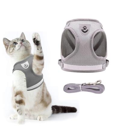 Kitten Harness and Lead Set Kitten Harness Cat Harness Cat Leash for Walking Escape Proof Puppy Kitten Vest Harnesses for Small Dogs Animals Rabbit/Mouse/Cats Cat Collar XS Grey