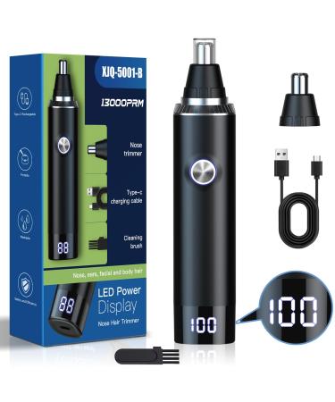 Nasal hair trimmer rechargeable nasal hair trimmer with LED display 2 in 1 pain-free multifunctional ear and nose hair trimmer with IPX7 waterproof double-cut blades easy to wear