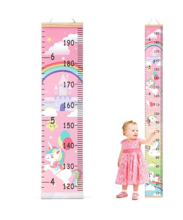 HIFOT Kids Growth Chart Height Measuring Chart Unicorn Canvas Wall Hanging Rulers for Baby Children Girls Bedroom Decor 74.8''* 7.87''