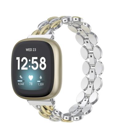 Moolia Compatible with Fitbit Versa 3 / Fitbit Sense Bands Metal Fashion Women Replacement Strap Bracelet for Versa 3 Smart Watch Band , Gold+Silver
