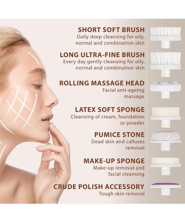 Facial Cleansing Brush Set with 7 Heads | Electric Face Scrubber for Exfoliating and Cleansing | Spin Cleanser for Oily, Mixed, Normal, Dry Skin (Opal) - Buy Online on SooperMarket.com