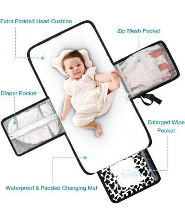 Lekebaby Nappy Changing Mat Portable Changing Mat Baby Travel Change Mat with Wipe-Pocket and Head Cushion Cow Stria Grey-Cow Stria - Buy Online on SooperMarket.com