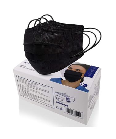 MSAAEX 50 Pcs Disposable 4-ply Non-woven Face Mask Black Masks