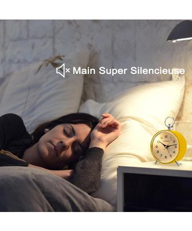 Tenock Retro Alarm Clock - Silent Loud for Deep Sleepers Night Light & Snooze Battery Operated Radiation-Free Yellow - Ideal for Bedroom & Living Room - Buy Online on SooperMarket.com