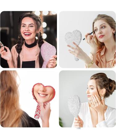 4 Pcs Heart Shaped Rhinestone Hand Mirrors | Portable Makeup Mirror Set for Women | Perfect Gift for Mother's Day & Weddings - Pink, White, Red - Buy Online on SooperMarket.com
