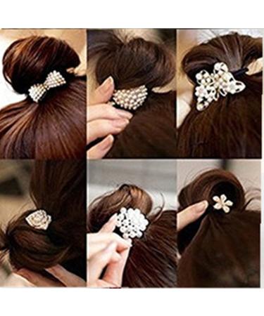 Cuhair Hair Scrunchies for Girls Assorted Designs with Pearls and Crystals 6 Pack