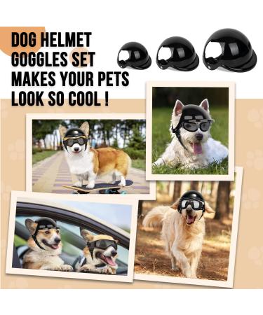 SlowTon Small Dog Helmet & Goggles Set - UV Protection Dog Sunglasses & Motorcycle Helmet for Safety Riding, Adjustable Belt & Ear Holes - Black - Buy Online on SooperMarket.com