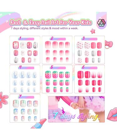 SAVILAND 168Pcs Press on Nails - Kids Nail Art | Glitter Gradient Stick on Nails for Girls Ages 8-12 | Short Acrylic Tips in Blue Pink White Silver - Buy Online on SooperMarket.com
