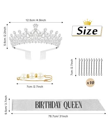 Makone Birthday Queen Sash & Tiara Set - Silver Rhinestone Tiara & Glitter Sash for Women and Girls - Buy Online on SooperMarket.com