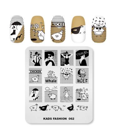 Alexnailart Nail Art Stamping Plates Picture template with animal elegant lady wave point ocean pattern for nail design manicure print DIY nail design nail polish transfer tools FA062