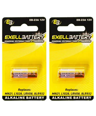 Exell Battery (2-PACK EB-23A Alkaline 12V Battery Replaces 1811A 23A 8F10R 8LR32 8LR932 A21 A23 BAT012 E23A EL12 GP23A K23A L1028 LRV08 MN21 MN23 MS21 N21 N21 PX32A PX32AB PX32B RV08 RVO8 S21 V23GA