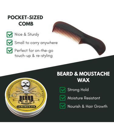 Moustache and Beard Wax for Men with Pocket-Sized Comb | Promotes Growth, Moisture Resistant | Natural Ingredients | Lemongrass 15ml + Comb - Buy Online on SooperMarket.com