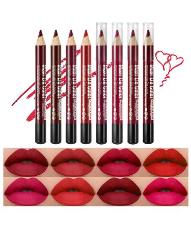 Beteligir 8 Colors Matte LipLiner Set Long Lasting Lip Liner Pencil with Sharppens Matte Lip Crayon Smooth and Soft Non-Dry Easy to Use Cruelty free (01)