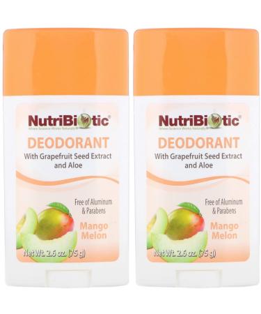 NutriBiotic Mango Melon Deodorant (Pack of 2) with Witch Hazel Extract Grapefruit Seed Extract and Aloe Vera Gel Stick Vegan Aluminum and Paraben free 2.6 oz.