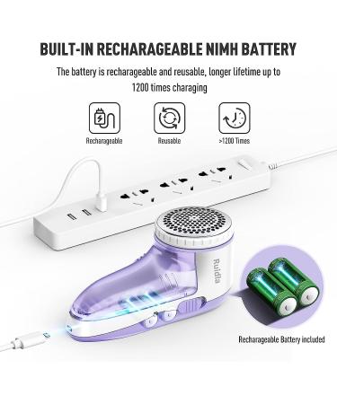Ruidla Fabric Shaver Defuzzer - Rechargeable Electric Lint Remover with Stainless Steel Blades - Dual Protection - Purple - Buy Online on SooperMarket.com