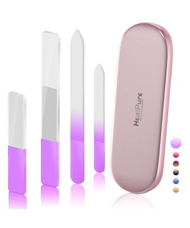 Glass Nail File and Shiner 4PC Double Sided Etched Crystal Nail Buffer Files and Nano Nail Polishers Professional Salon Manicure Tools Kit for Acrylic and Natural Nail Perfect for Women & Girls Purple