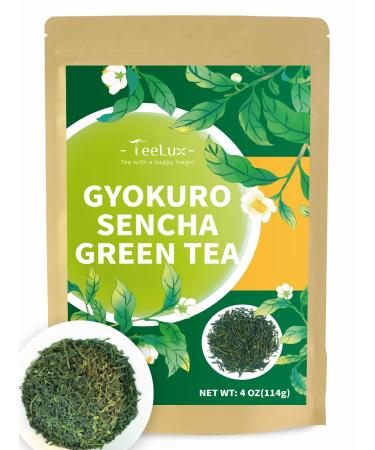 TeeLux Sencha Tea Green Tea Loose Leaf Premium Shade Grown Gyokuro Green Tea Smooth & Refreshing Taste Hot and Cold Brew 114g/4oz Sencha 114g