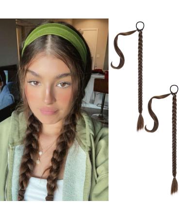 REECHO DIY Braid Ponytail Extension 2 Pack Long Straight Wrap Around Ponytail Hair Extensions Natural Soft Synthetic Hairpieces for Women - Medium Brown 140g 26Inch-140g(Pack of 2) Medium Brown